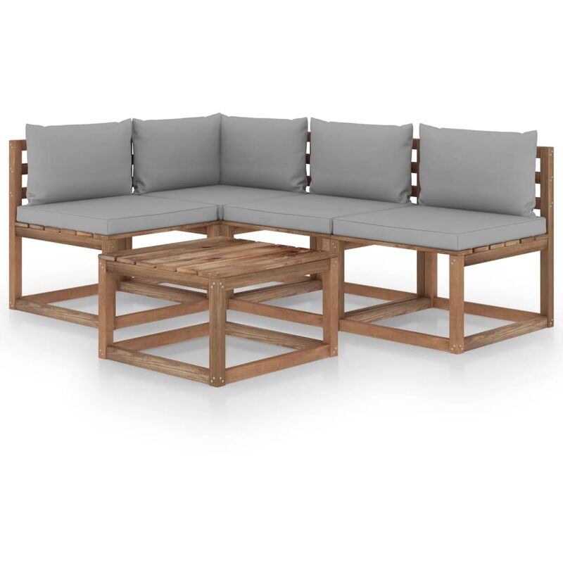 

Muebles de jardín 5 piezas con cojines gris