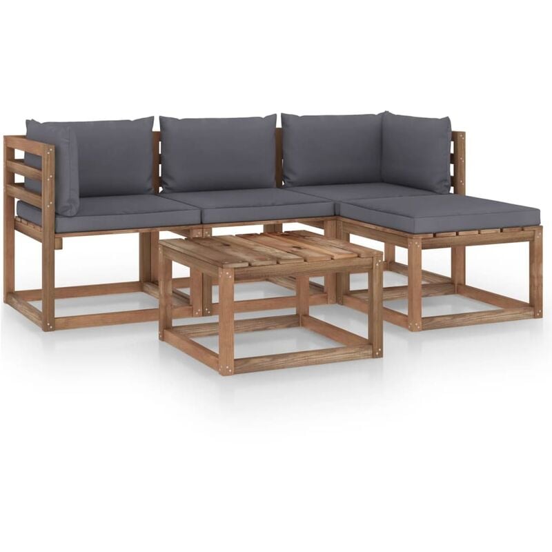 

Muebles de jardín 5 piezas con cojines gris antracita