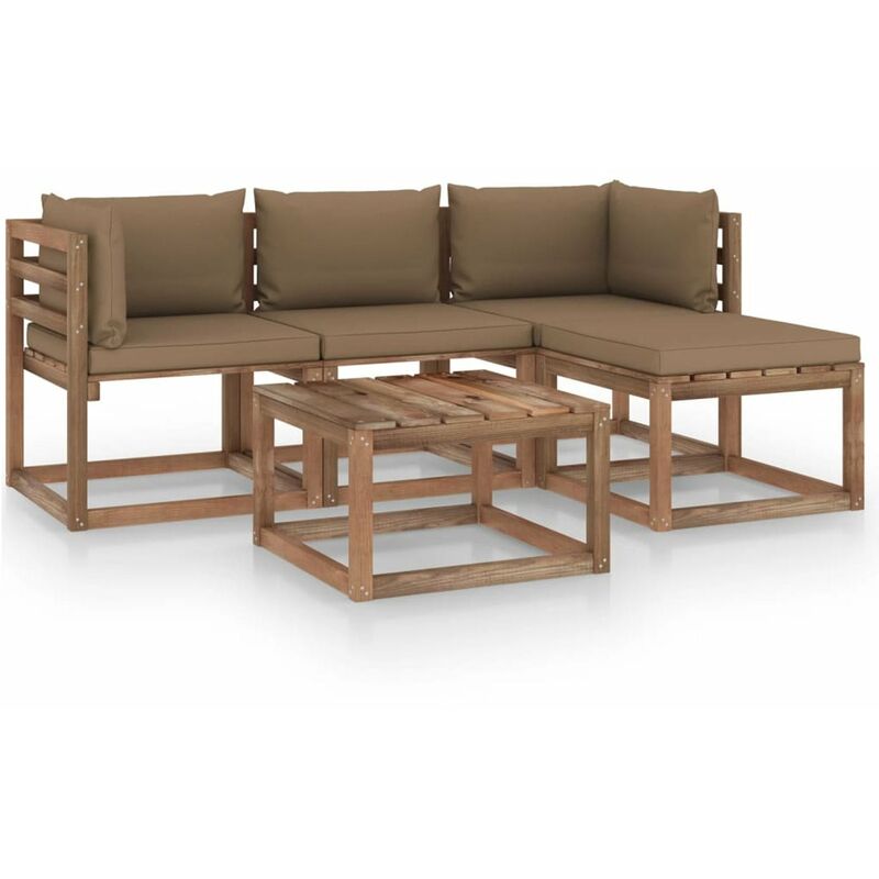 

Happyshopping - Muebles de jardin 5 piezas con cojines gris taupe