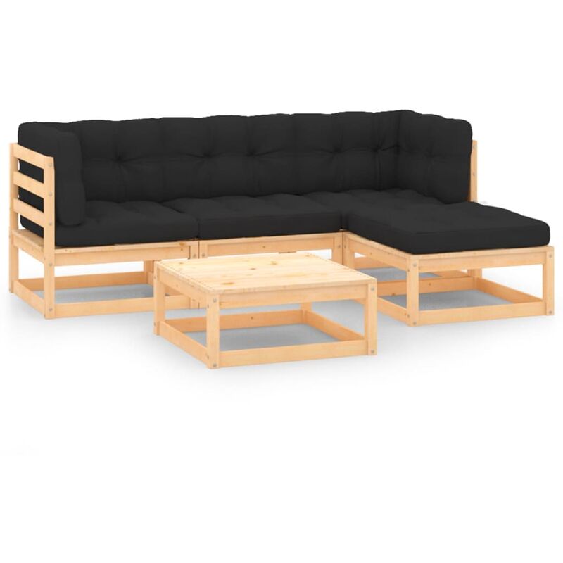 

Muebles de jardín 5 piezas con cojines madera de pino maciza