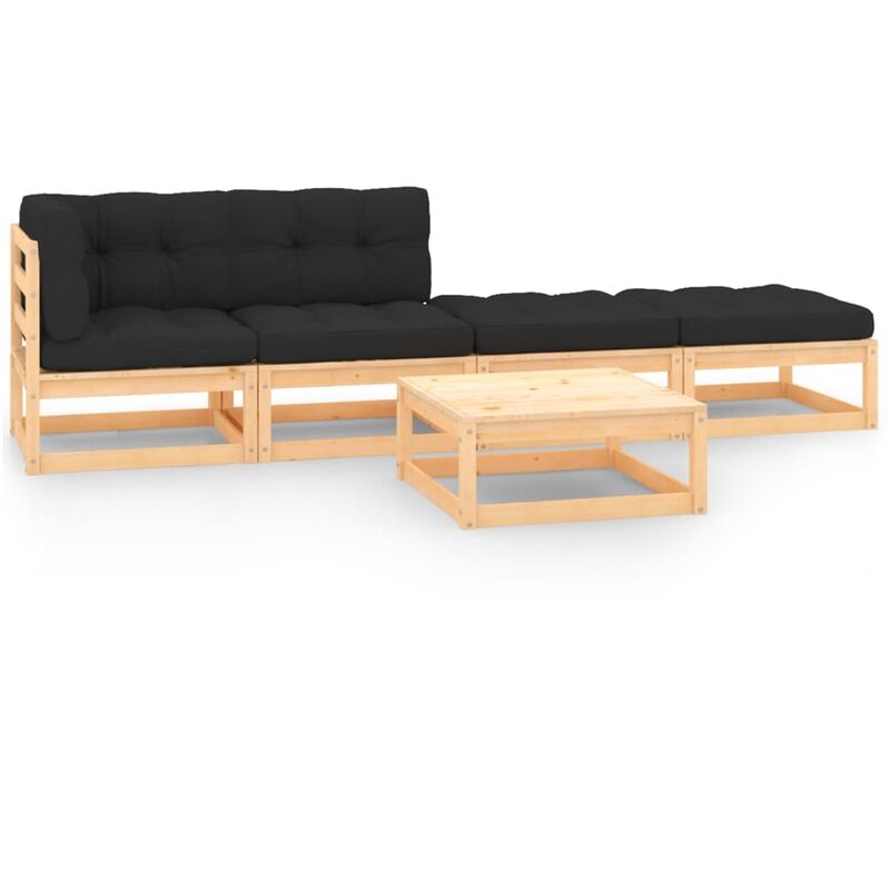 

Muebles de jardín 5 piezas con cojines madera de pino maciza