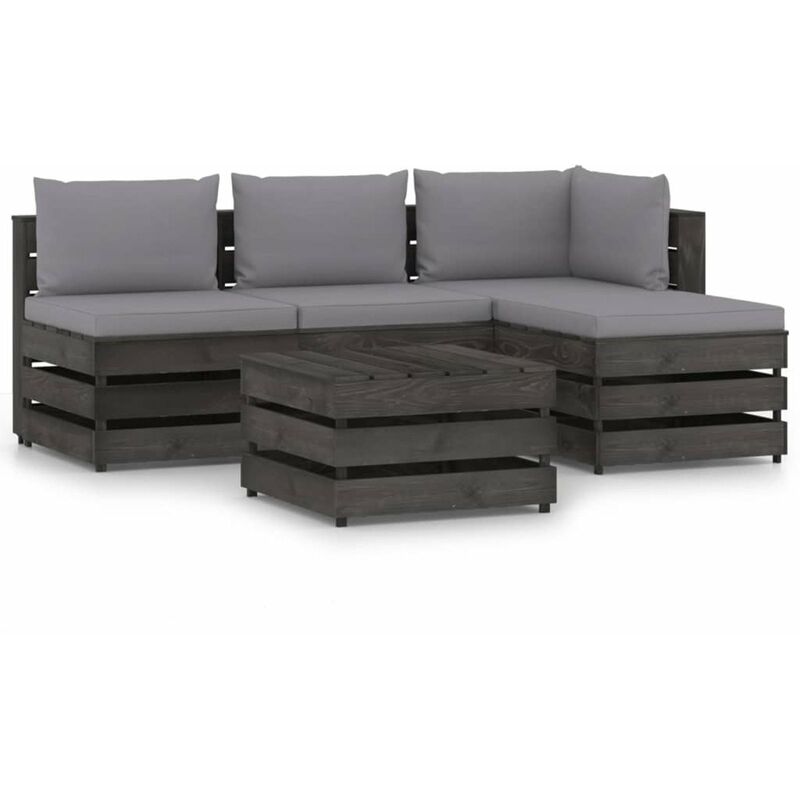 

Muebles de jardin 5 piezas con cojines madera impregnada gris