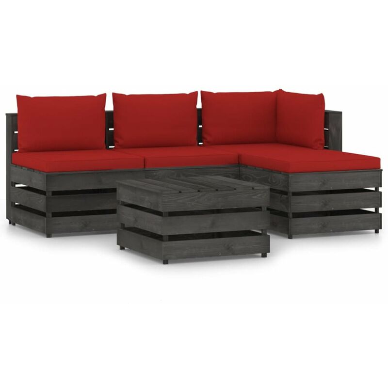 

Muebles de jardin 5 piezas con cojines madera impregnada gris