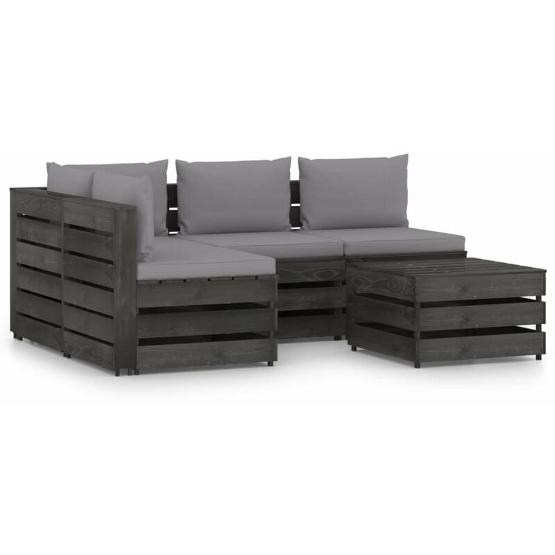 

Muebles de jardin 5 piezas con cojines madera impregnada gris