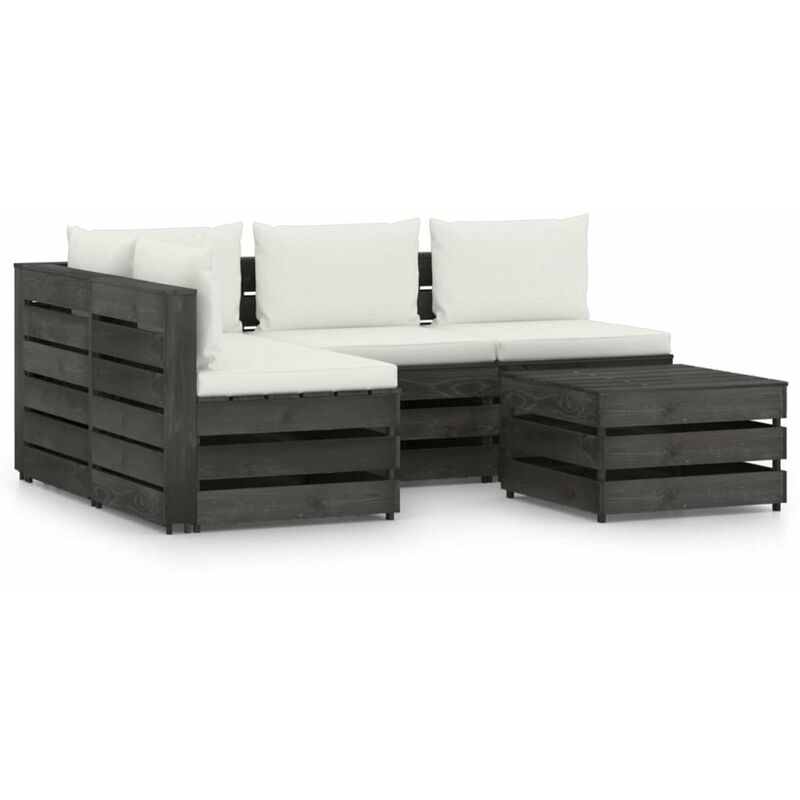 

Muebles de jardin 5 piezas con cojines madera impregnada gris