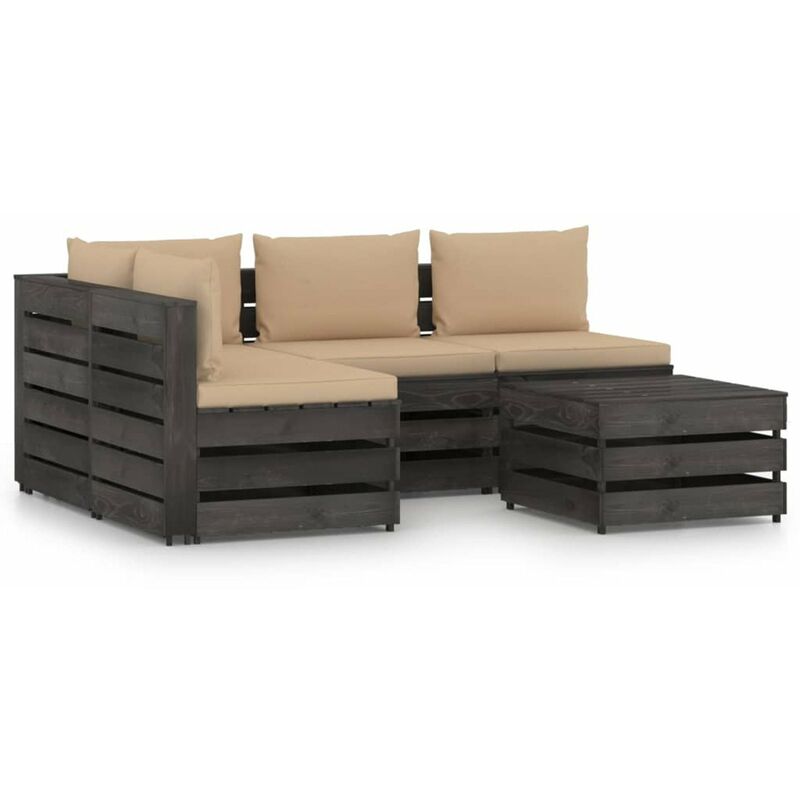 

Muebles de jardin 5 piezas con cojines madera impregnada gris