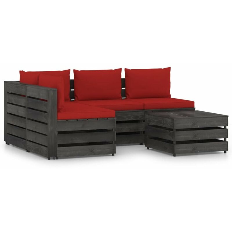 

Muebles de jardin 5 piezas con cojines madera impregnada gris