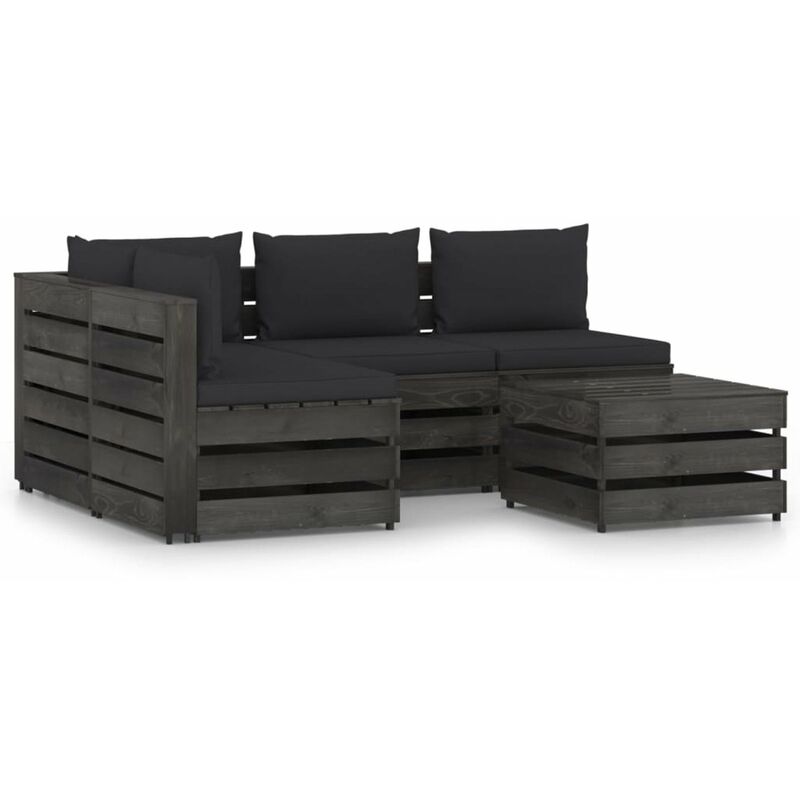 

Muebles de jardin 5 piezas con cojines madera impregnada gris