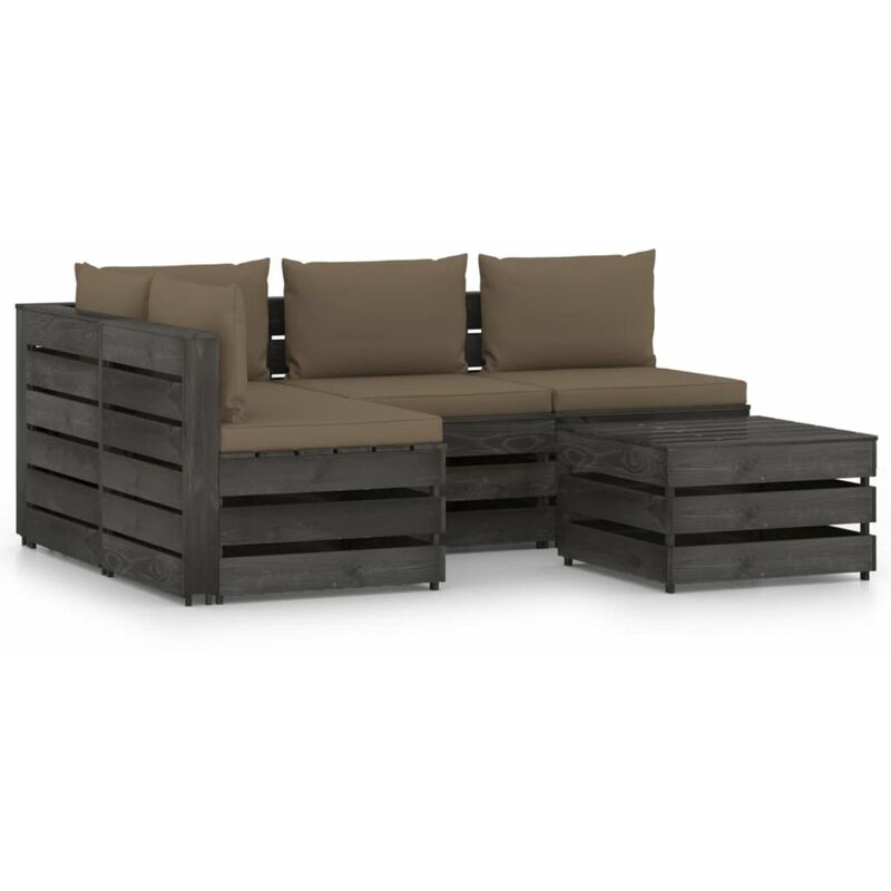 

Muebles de jardin 5 piezas con cojines madera impregnada gris