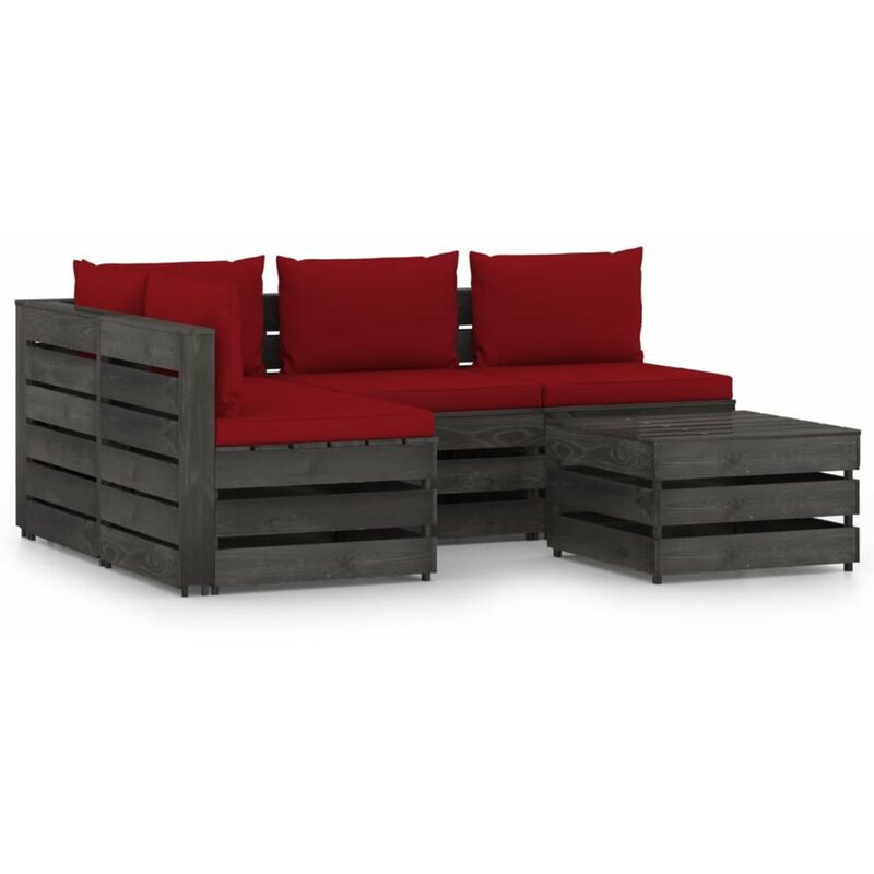

Muebles de jardin 5 piezas con cojines madera impregnada gris