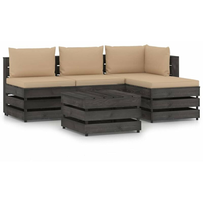 

Happyshopping - Muebles de jardin 5 piezas con cojines madera impregnada gris