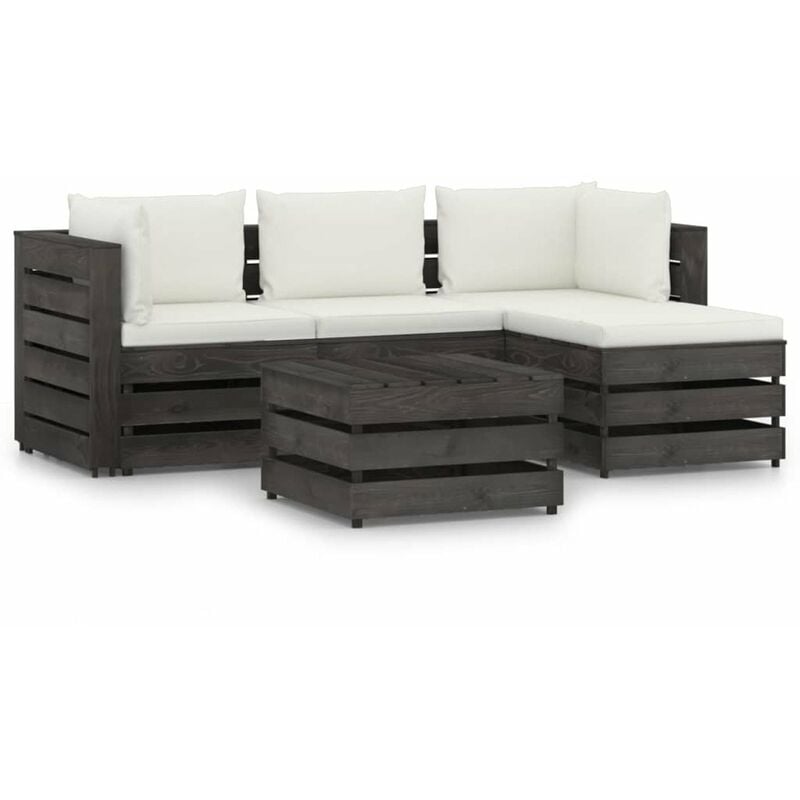 

Happyshopping - Muebles de jardin 5 piezas con cojines madera impregnada gris