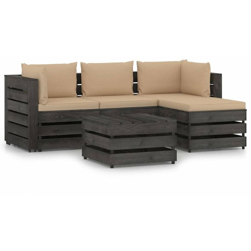 

Happyshopping - Muebles de jardin 5 piezas con cojines madera impregnada gris