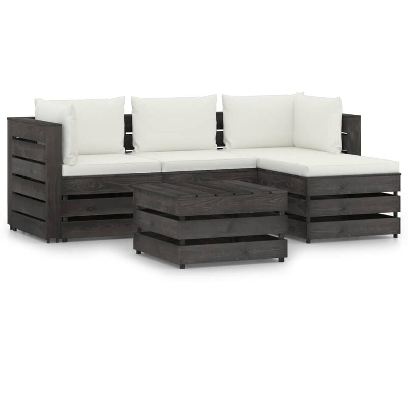 

Muebles de jardín 5 piezas con cojines madera impregnada gris