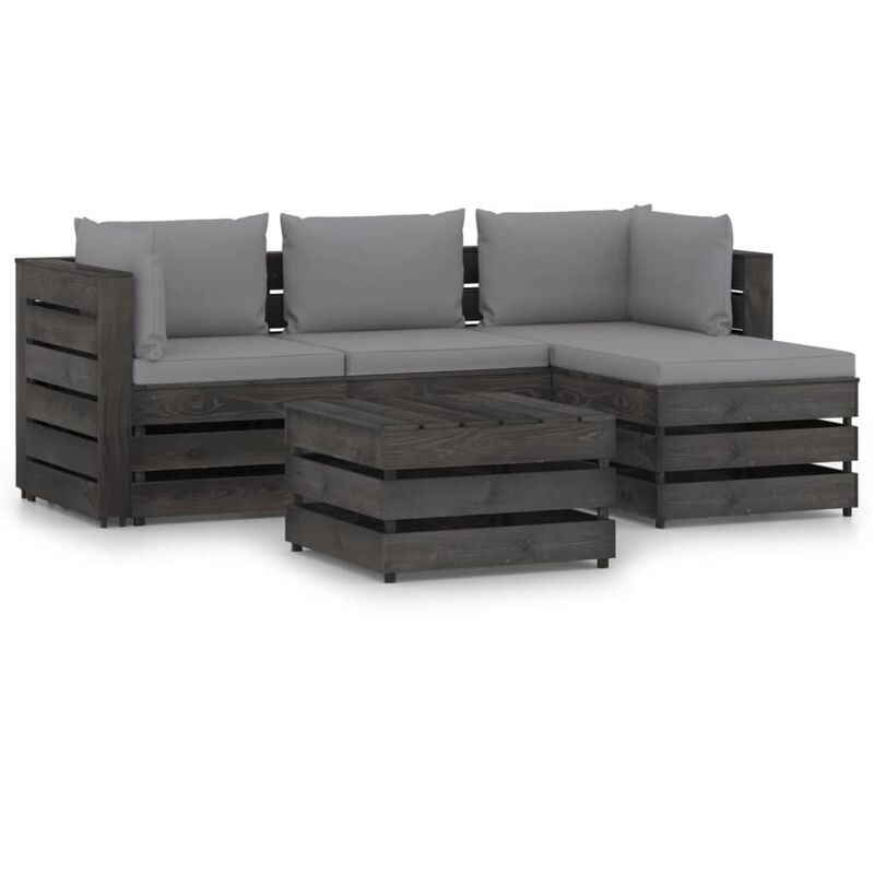 

Muebles de jardín 5 piezas con cojines madera impregnada gris