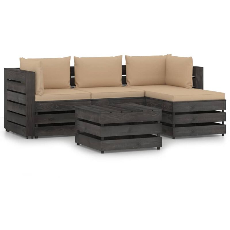 

Muebles de jardín 5 piezas con cojines madera impregnada gris