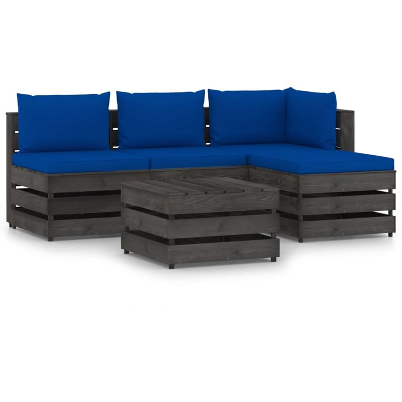 

Muebles de jardín 5 piezas con cojines madera impregnada gris