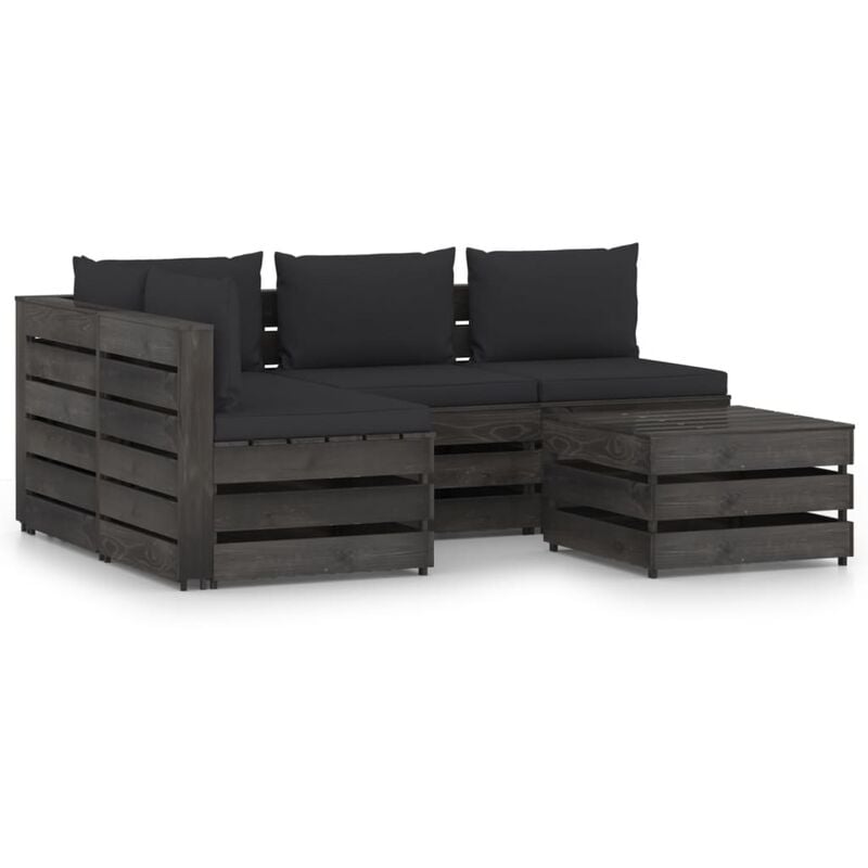 

Muebles de jardín 5 piezas con cojines madera impregnada gris