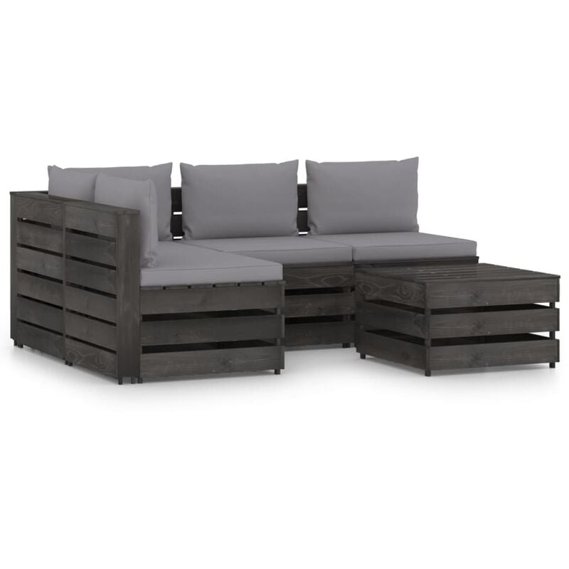 

Muebles de jardín 5 piezas con cojines madera impregnada gris