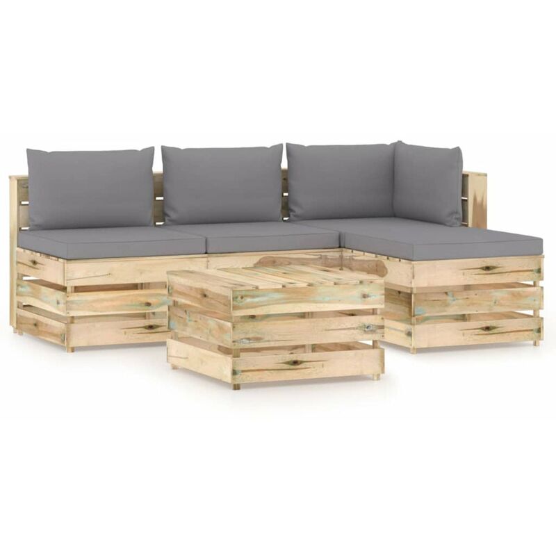 

Muebles de jardin 5 piezas con cojines madera impregnada verde