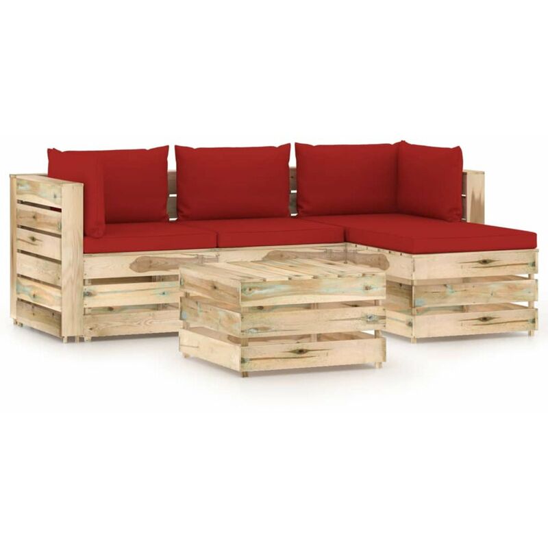 

Muebles de jardin 5 piezas con cojines madera impregnada verde