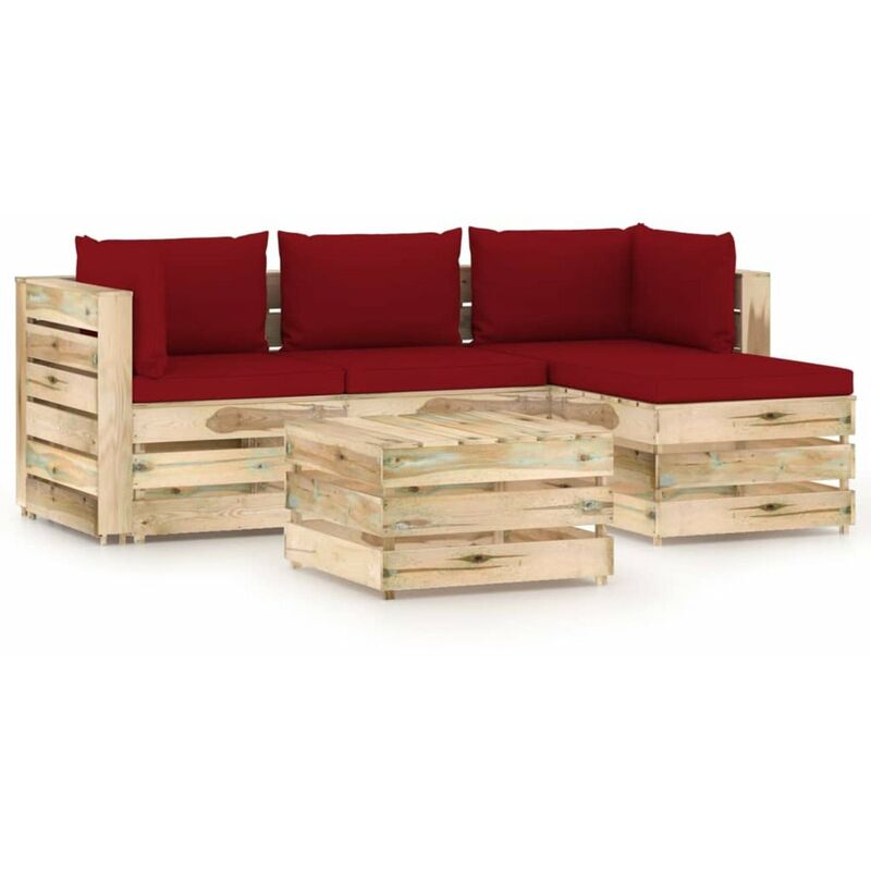 

Muebles de jardin 5 piezas con cojines madera impregnada verde