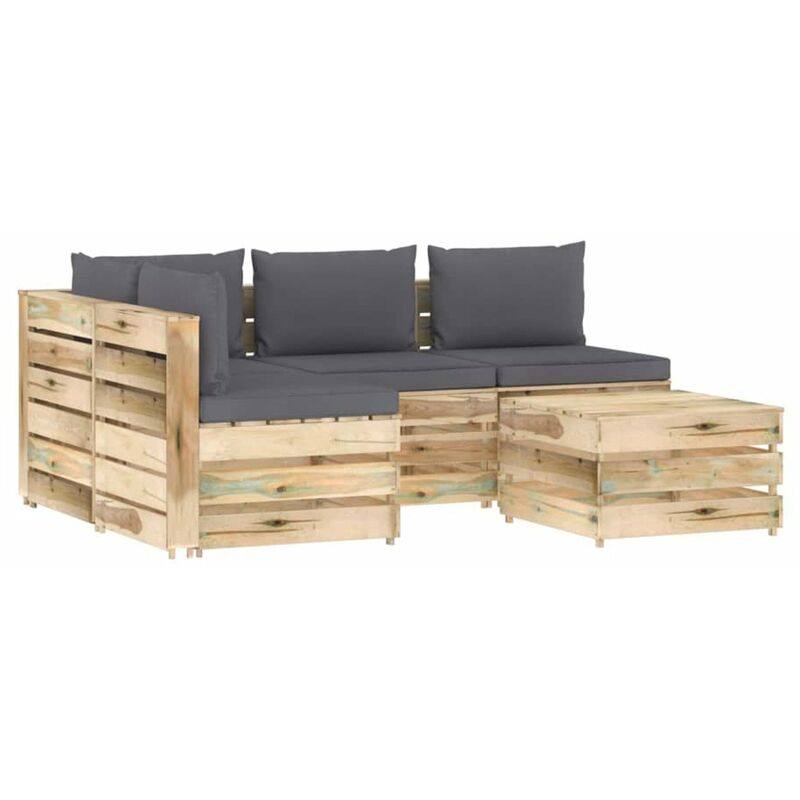 

Happyshopping - Muebles de jardin 5 piezas con cojines madera impregnada verde
