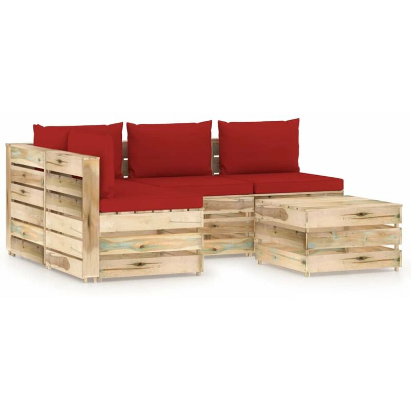 

Muebles de jardin 5 piezas con cojines madera impregnada verde
