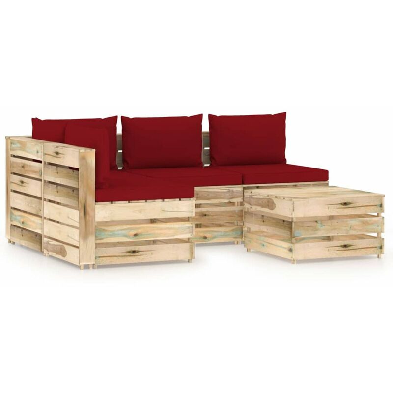 

Muebles de jardin 5 piezas con cojines madera impregnada verde