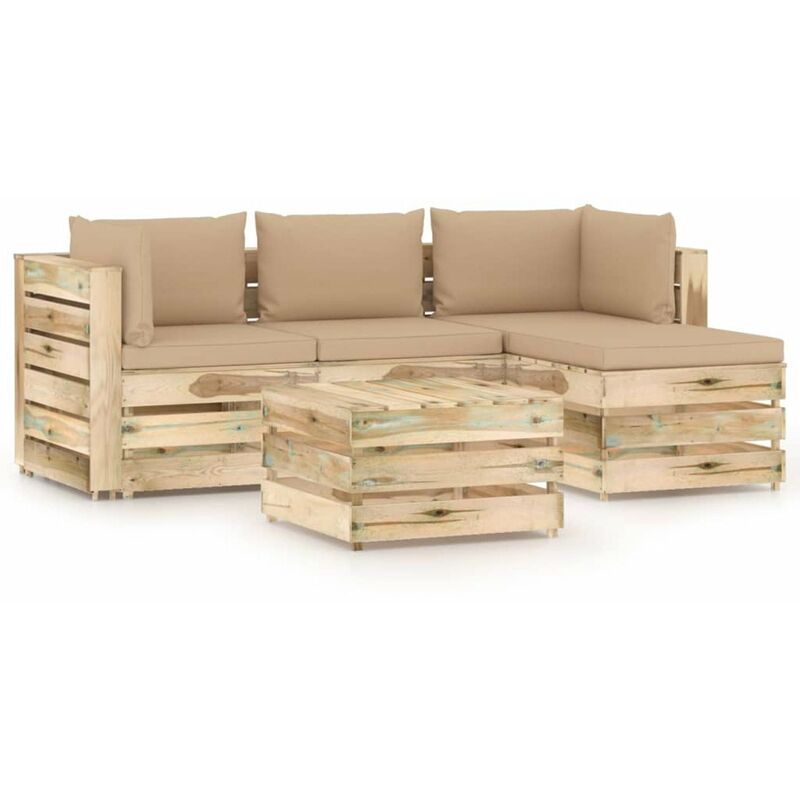 

Muebles de jardin 5 piezas con cojines madera impregnada verde