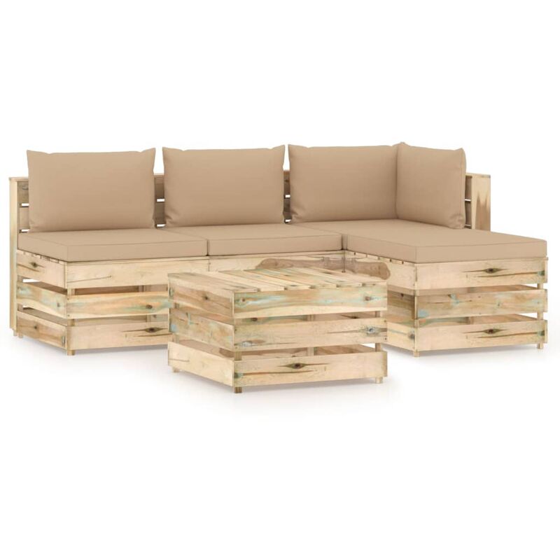 

Muebles de jardín 5 piezas con cojines madera impregnada verde