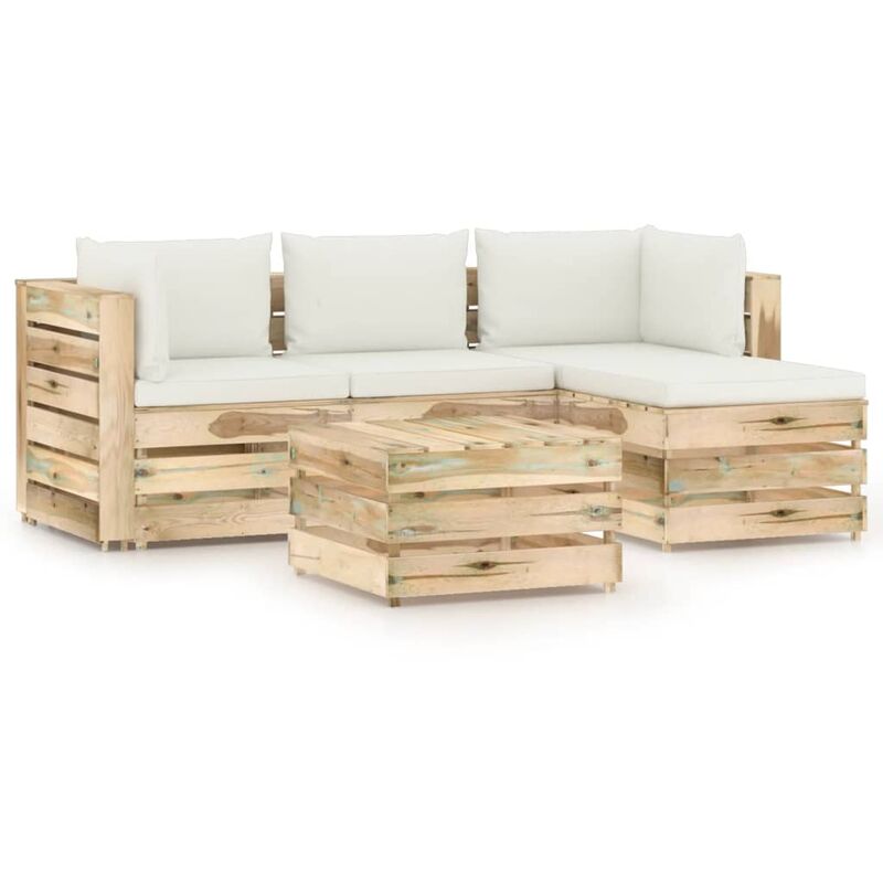

Muebles de jardín 5 piezas con cojines madera impregnada verde