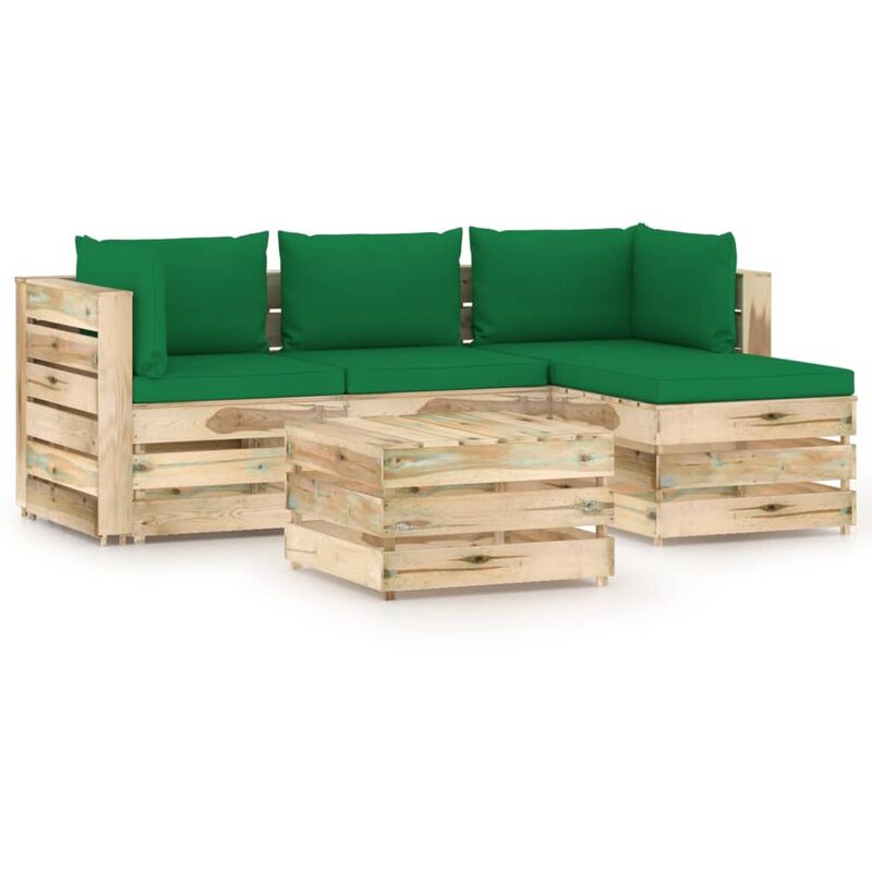 

Muebles de jardín 5 piezas con cojines madera impregnada verde