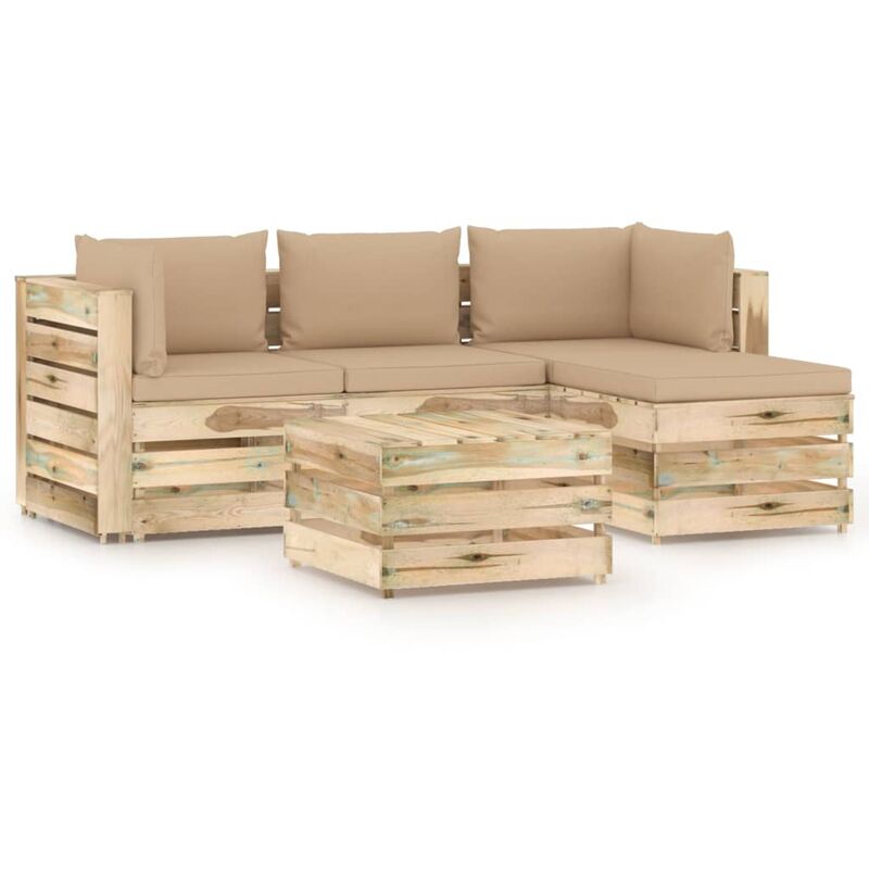 

Muebles de jardín 5 piezas con cojines madera impregnada verde