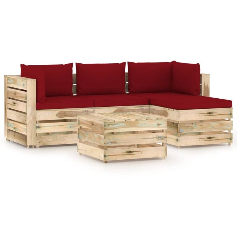 

Muebles de jardín 5 piezas con cojines madera impregnada verde