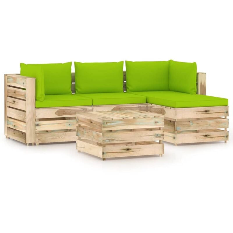 

Muebles de jardín 5 piezas con cojines madera impregnada verde