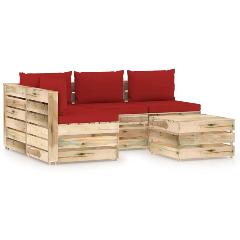 

Muebles de jardín 5 piezas con cojines madera impregnada verde
