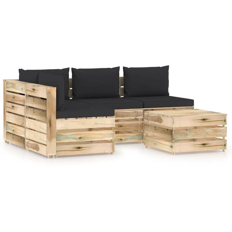 

Muebles de jardín 5 piezas con cojines madera impregnada verde
