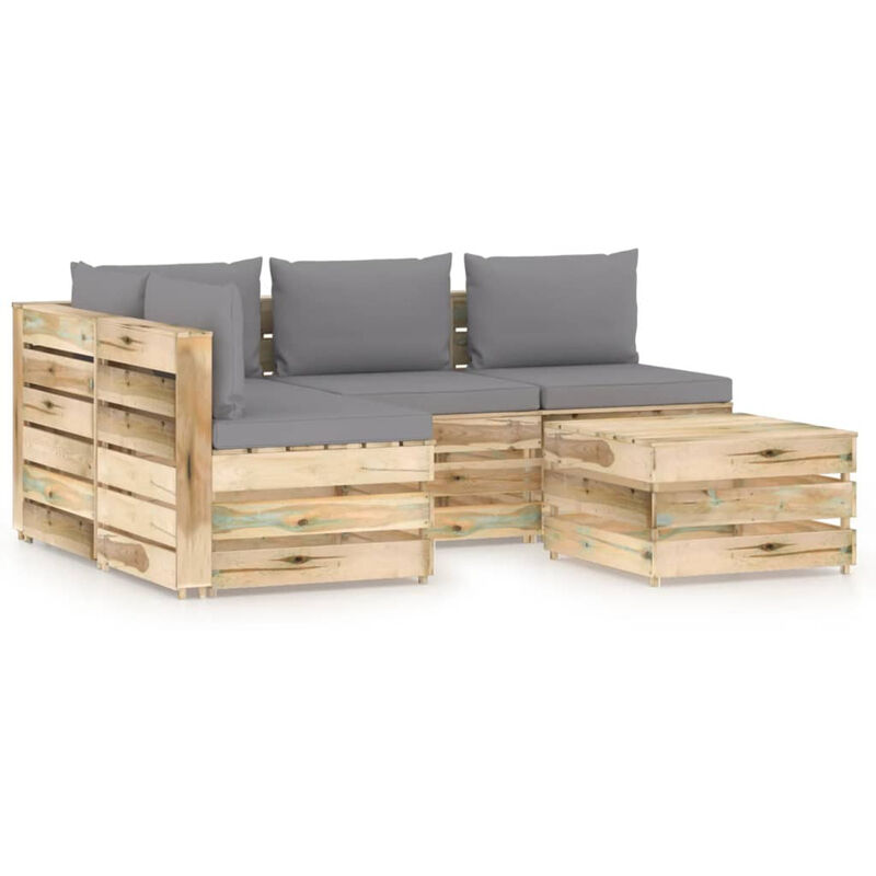 

Muebles de jardin 5 piezas con cojines madera impregnada verde