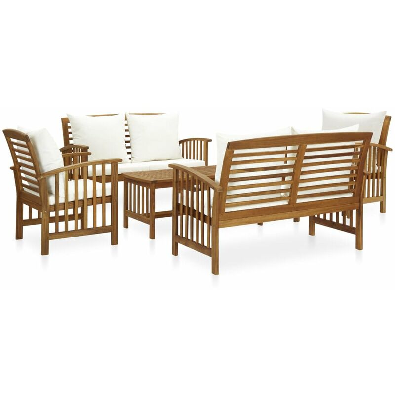 

Muebles de jardin 5 piezas con cojines madera maciza de acacia