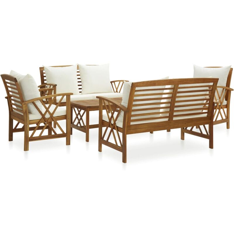 

Muebles de jardín 5 piezas con cojines madera maciza de acacia