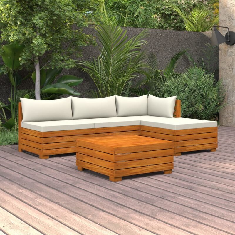 

Muebles de jardín 5 piezas con cojines madera maciza de acacia