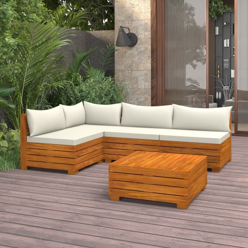 

Muebles de jardín 5 piezas con cojines madera maciza de acacia