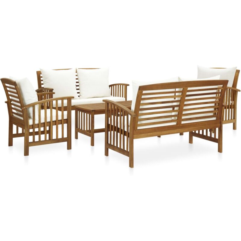 

vidaXL Muebles de jardín 5 piezas con cojines madera maciza de acacia - Marrón