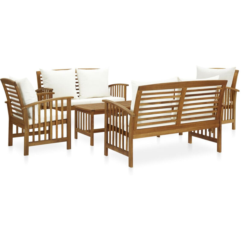 

Muebles de jardin 5 piezas con cojines madera maciza de acacia