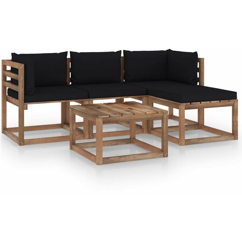 

Muebles de jardin 5 piezas con cojines negro