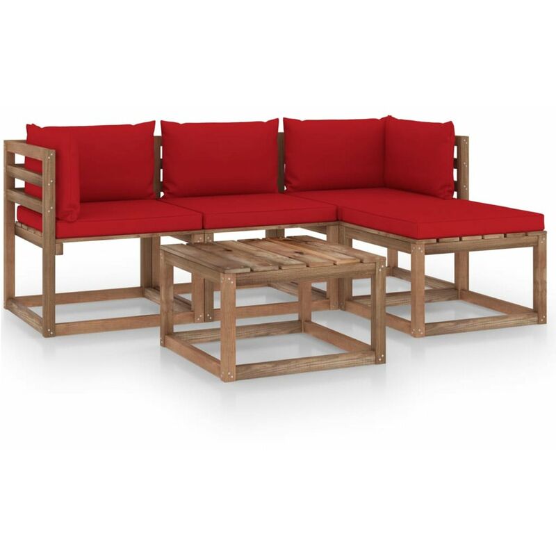 

Muebles de jardin 5 piezas con cojines rojo