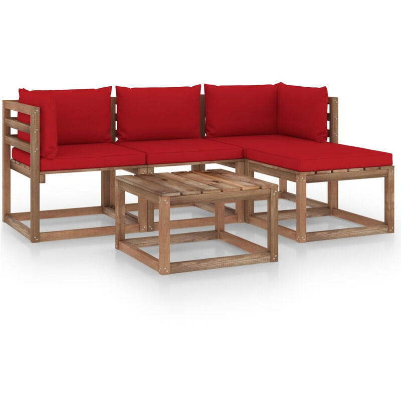 

Muebles de jardin 5 piezas con cojines rojo