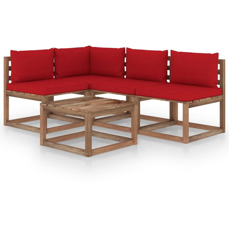 

Muebles de jardin 5 piezas con cojines rojo tinto