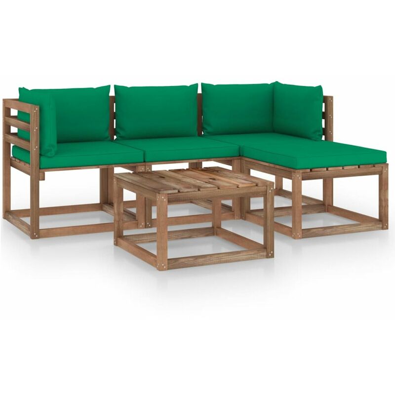 

Muebles de jardin 5 piezas con cojines verde